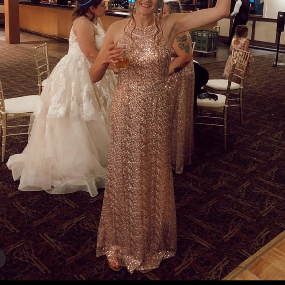 David’s Bridal - High-Neck Allover Sequin Bridesmaid Dress - Picture 3 of 4